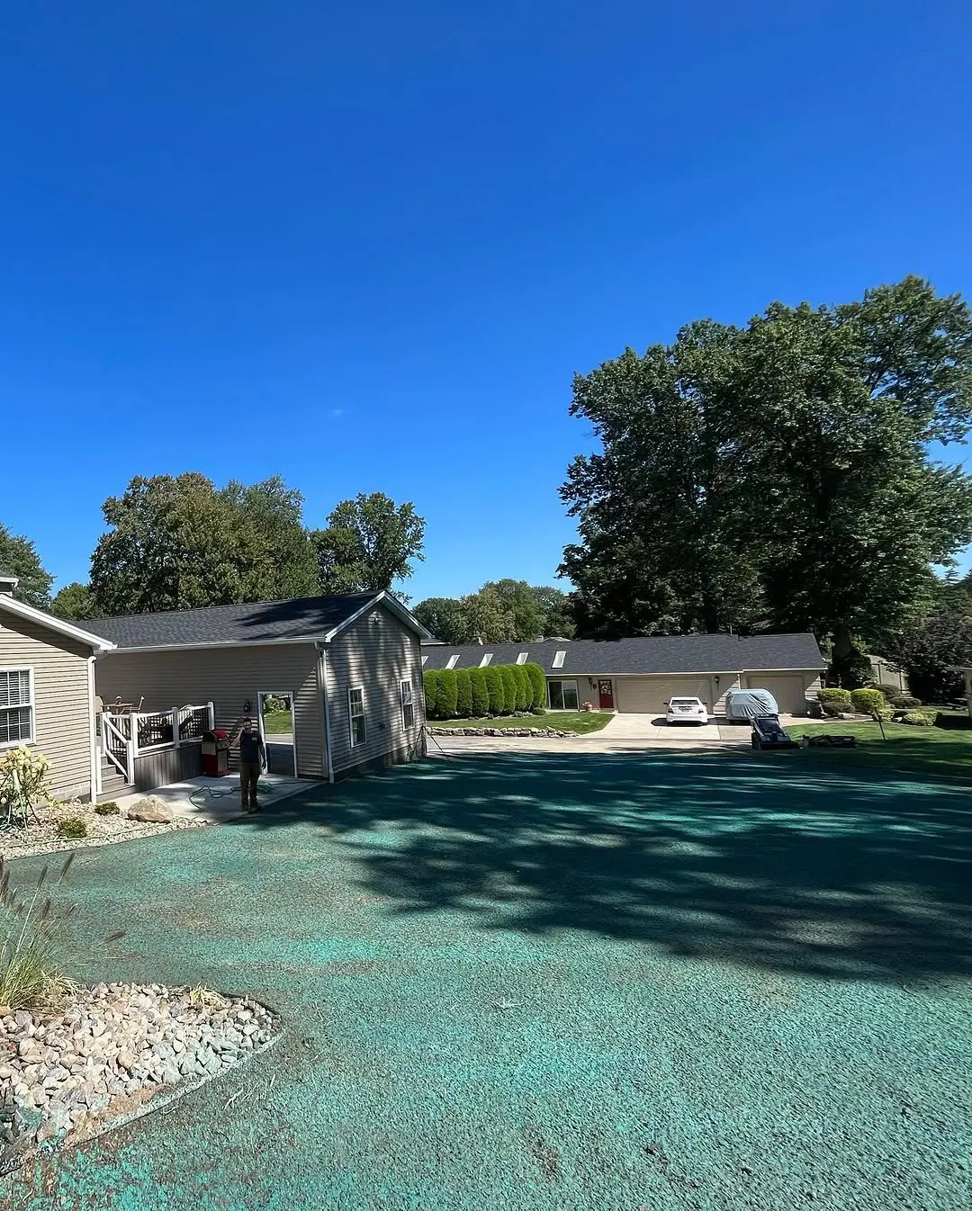 Hydroseeding application for even lawn coverage on a large residential property