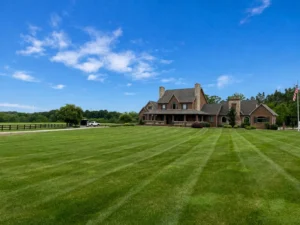 Freshly striped lawn after professional lawn maintenance service in Youngstown Ohio by JTR Lawn & Landscape